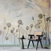 Kuvatapetti Artgeist Minimalist meadow - floral motif in light shades with reflections, eri vaihtoehtoja