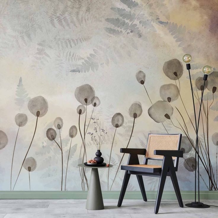 CONFIGURABLE PÄÄTUOTE - Valokuvatapetti - Minimalist meadow - floral motif in light shades with reflections 47418