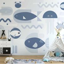 Kuvatapetti Artgeist Minimalist ocean - geometric fish and crabs in water for kids, eri vaihtoehtoja