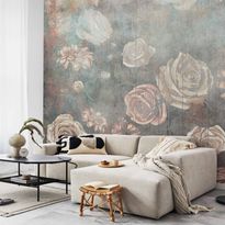 Kuvatapetti Artgeist Misty nature - muted rose flowers on a background in grey tones, eri vaihtoehtoja