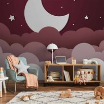Kuvatapetti Artgeist Moon dream - clouds in a maroon sky with stars for children, eri vaihtoehtoja