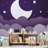 Kuvatapetti Artgeist Moon dream - clouds in a purple sky with stars for children, eri vaihtoehtoja