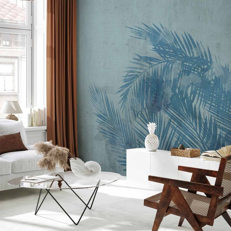 CONFIGURABLE PÄÄTUOTE - Valokuvatapetti - Palm Trees in Blue 73502