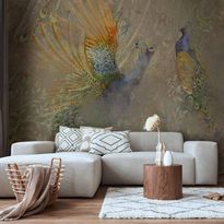 Kuvatapetti Artgeist Peacocks in dance - bird motif among an abstract pattern with ornaments, eri vaihtoehtoja