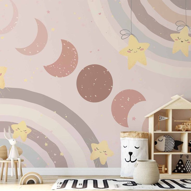 CONFIGURABLE PÄÄTUOTE - Valokuvatapetti - Phases of the Moon Among Stars and Rainbows 31758