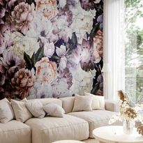 Kuvatapetti Artgeist Plant motif with peonies in a garden - retro style flower background, eri vaihtoehtoja