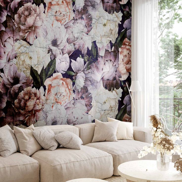 CONFIGURABLE PÄÄTUOTE - Valokuvatapetti - Plant motif with peonies in a garden - retro style flower background 84213