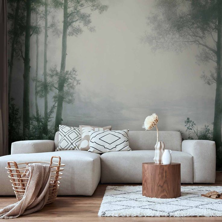 CONFIGURABLE PÄÄTUOTE - Valokuvatapetti - Retro Landscape - Grove Trees and Pond in Patinated Shades of Green 87582