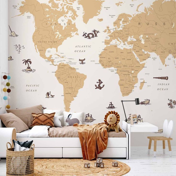 CONFIGURABLE PÄÄTUOTE - Valokuvatapetti - Sea Wolf Map - Countries With Pirate Illustrations 34872