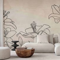 Kuvatapetti Artgeist Sketch of nature - minimalist lineart with lily flowers on a beige background, eri vaihtoehtoja