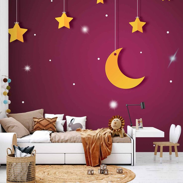 CONFIGURABLE PÄÄTUOTE - Valokuvatapetti - Skyline - violet night sky landscape with stars for children 90846