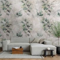 Kuvatapetti Artgeist Statue of nature - plant motif with green leaves with grey patterns, eri vaihtoehtoja