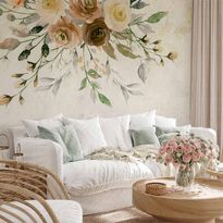 Kuvatapetti Artgeist Summer bloom - retro floral motif with flowers and leaves with patterns, eri vaihtoehtoja