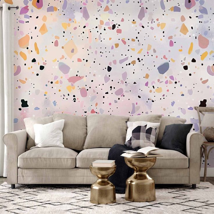 CONFIGURABLE PÄÄTUOTE - Valokuvatapetti - Terrazzo in Confetti Style Violet-Pink Colorful Pattern 13755