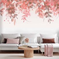 Kuvatapetti Artgeist Under vegetation - hanging vines of pink leaves on a neutral background, eri vaihtoehtoja