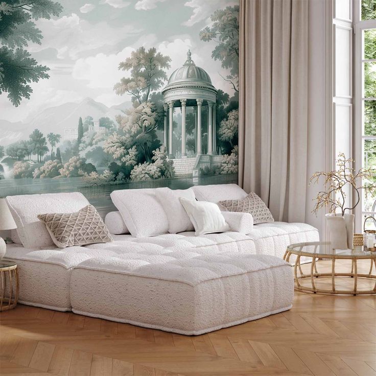 CONFIGURABLE PÄÄTUOTE - Valokuvatapetti - View of the Park and Lake Retro Vintage Landscape in Greens 22900