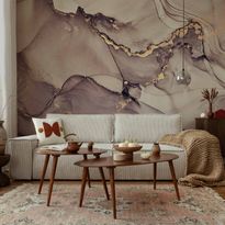 Kuvatapetti Artgeist Watercolour Abstraction - Powder Pink Marble With Gold Accents, eri vaihtoehtoja