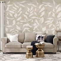 Kuvatapetti Artgeist White leaves - abstract plant motif on beige background with frame, eri vaihtoehtoja