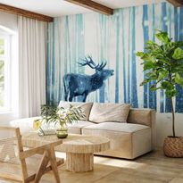 Kuvatapetti Artgeist Winter animals - deer motif on a forest background in shades of blue, eri vaihtoehtoja