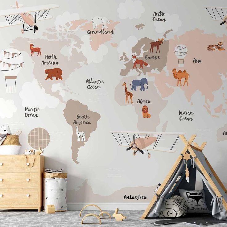 CONFIGURABLE PÄÄTUOTE - Valokuvatapetti - World Map in Beige Tones for Children's Room 37514