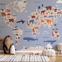 Kuvatapetti Artgeist World Map With Animal Illustrations, eri vaihtoehtoja