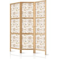 Japanilainen sermi Artgeist Beige Shades of Nature - Flowers and Butterflies on a White Background - Illustration, eri vaihtoehtoja