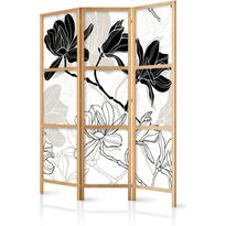 Japanilainen sermi Artgeist Black and White Flowers I, 172x135cm, mustavalkoinen