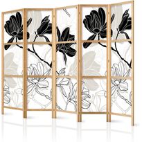 Japanilainen sermi Artgeist Black and White Flowers II, 172x225cm, mustavalkoinen