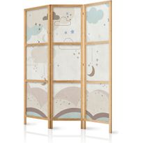 Japanilainen sermi Artgeist Cloudy Night Sky Moons in browns and beiges among numerous clouds and stars on a light background, 172x135cm, harmaa