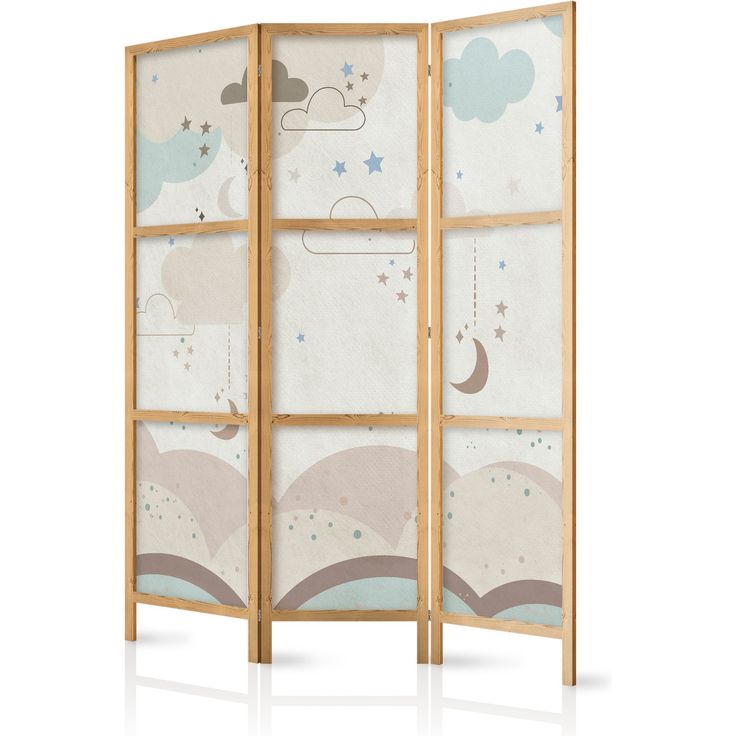 Japanilainen sermi - Cloudy Night Sky - Moons in browns and beiges among numerous clouds and stars on a light background.