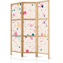 Japanilainen sermi Artgeist Dots - Spots and Splashes Multicolored - Cheerful Pattern on a Light Pink Background, eri vaihtoehtoja