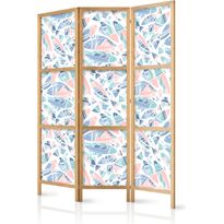 Japanilainen sermi Artgeist Fish in Minimalist Style Fish in Aztec Style in Pastel Color Shades on a White Background, 172x135cm, valkoinen