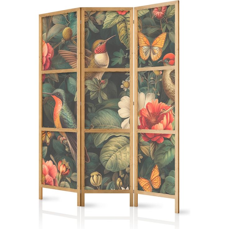 CONFIGURABLE PÄÄTUOTE - Japanilainen sermi - In the Botanical Garden - Flowers Birds and Butterflies - Colorful Illustration 06293