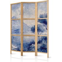 Japanilainen sermi Artgeist Italian Landscape - Lake Como Painted in Shades of Blue, eri vaihtoehtoja