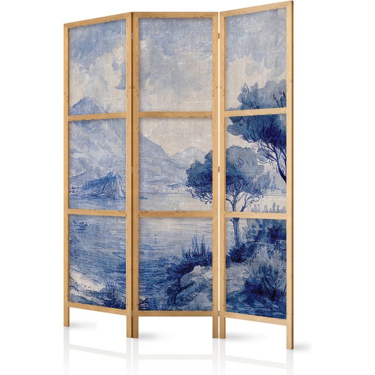 CONFIGURABLE PÄÄTUOTE - Japanilainen sermi - Italian Landscape - Lake Como Painted in Shades of Blue 06842