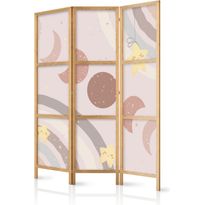 Japanilainen sermi Artgeist Joyful Sky - Yellow cheerful stars with a rainbow against the moon phases - in the sky colored light beige, eri vaihtoehtoja