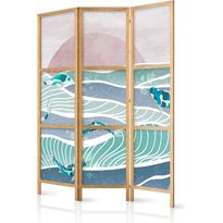 Japanilainen sermi Artgeist Koi Fish Among Waves Japanese Fish Amidst Waves in Shades of Turquoise and White, 172x135cm, turkoosi