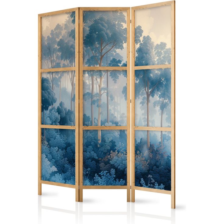 CONFIGURABLE PÄÄTUOTE - Japanilainen sermi - Landscape with Trees in Illustrative Style - Fairy-Tale Blue Forest 05753