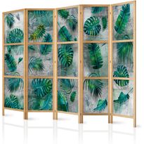 Japanilainen sermi Artgeist Leaves on the Concrete II, 172x225cm, harmaa
