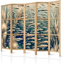 Japanilainen sermi Artgeist Life in The Ocean Underwater World of Fish And Vegetation in Beige And Navy Colors in Retro Style, 172x225cm, beige