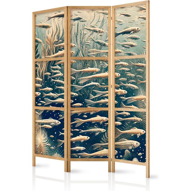Japanilainen sermi - Life in the Ocean - Underwater World of Fish and Vegetation in Beige and Navy Retro Style