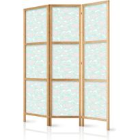 Japanilainen sermi Artgeist Minimalist Fish Fish from Gray Dots on the Crystal Clear Water Surface in Mint Green, 172x135cm, mustavalkoinen