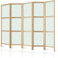 Japanilainen sermi Artgeist Minimalist Fish Fishes From Grey Dots Against a Crystal Sheet of Water in Mint Green Colors, 172x225cm, mustavalkoinen