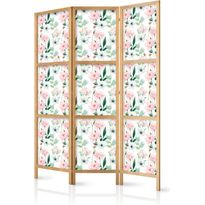 Japanilainen sermi Artgeist Peonies - Pink and White Flowers and Green Leaves on a White Background, eri vaihtoehtoja