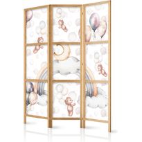 Japanilainen sermi Artgeist Plush Bears with Balloons - Flying Light-Brown Bears Among Balloons - Clouds - and Rainbows in Subdued - Pastel Colors, eri vaihtoehtoja