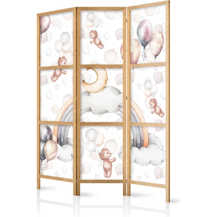 CONFIGURABLE PÄÄTUOTE - Japanilainen sermi - Plush Bears with Balloons - Flying Light-Brown Bears Among Balloons - Clouds - and Rainbows in Subdued - Pastel Colors. 35603