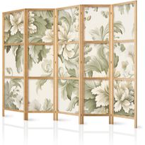 Japanilainen sermi Artgeist Retro Vintage Flowers in Delicate Cream and Green Colors, 172x225cm, beige