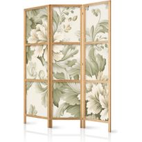 Japanilainen sermi Artgeist Retro Vintage Flowers in Delicate Cream and Green Colors, 172x135cm, mustavalkoinen