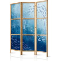 Japanilainen sermi Artgeist Schools of Fish - Luminous Clusters of Fish in Blue Among Ocean Depths, eri vaihtoehtoja