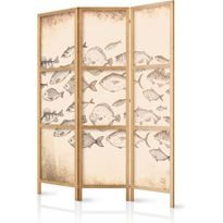 Japanilainen sermi Artgeist Sketch of a School of Fish - Sketches of Various Species of Fish Swimming in a School on a Beige Background in Vintage Style, eri vaihtoehtoja